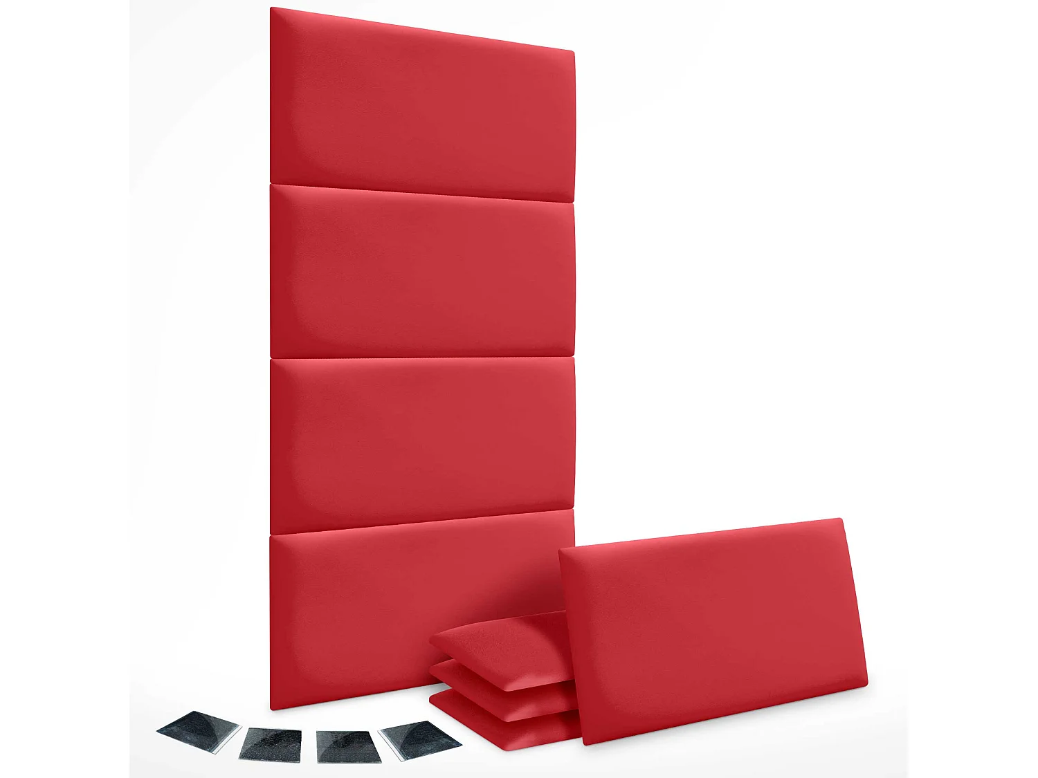 Lot de 8 panneaux rembourrés en similicuir écologique DHOME, pack autocollant pour protection acoustique murale absorbante (Rouge, 60 x 50 cm, x8)