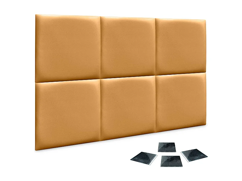 Lot de 1 panneau rembourré en similicuir écologique DHOME autocollant pour protection acoustique murale absorbante (or, 50 x 50 cm, x6)