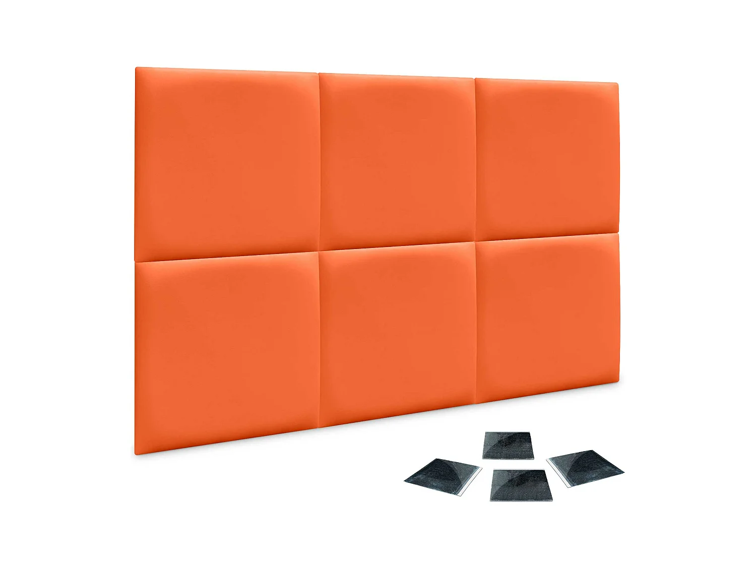 DHOME Set mit 6 umweltfreundlichen Kunstleder-Polsterplatten, selbstklebendes Paket für Wände, schallabsorbierender Schutz(Orange, 50x50 cmx6)