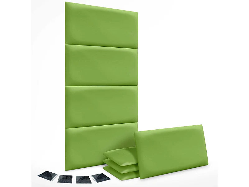 Lot de 8 panneaux rembourrés en similicuir écologique DHOME, pack autocollant pour protection acoustique murale absorbante (Vert, 50 x 40 cm, x8)