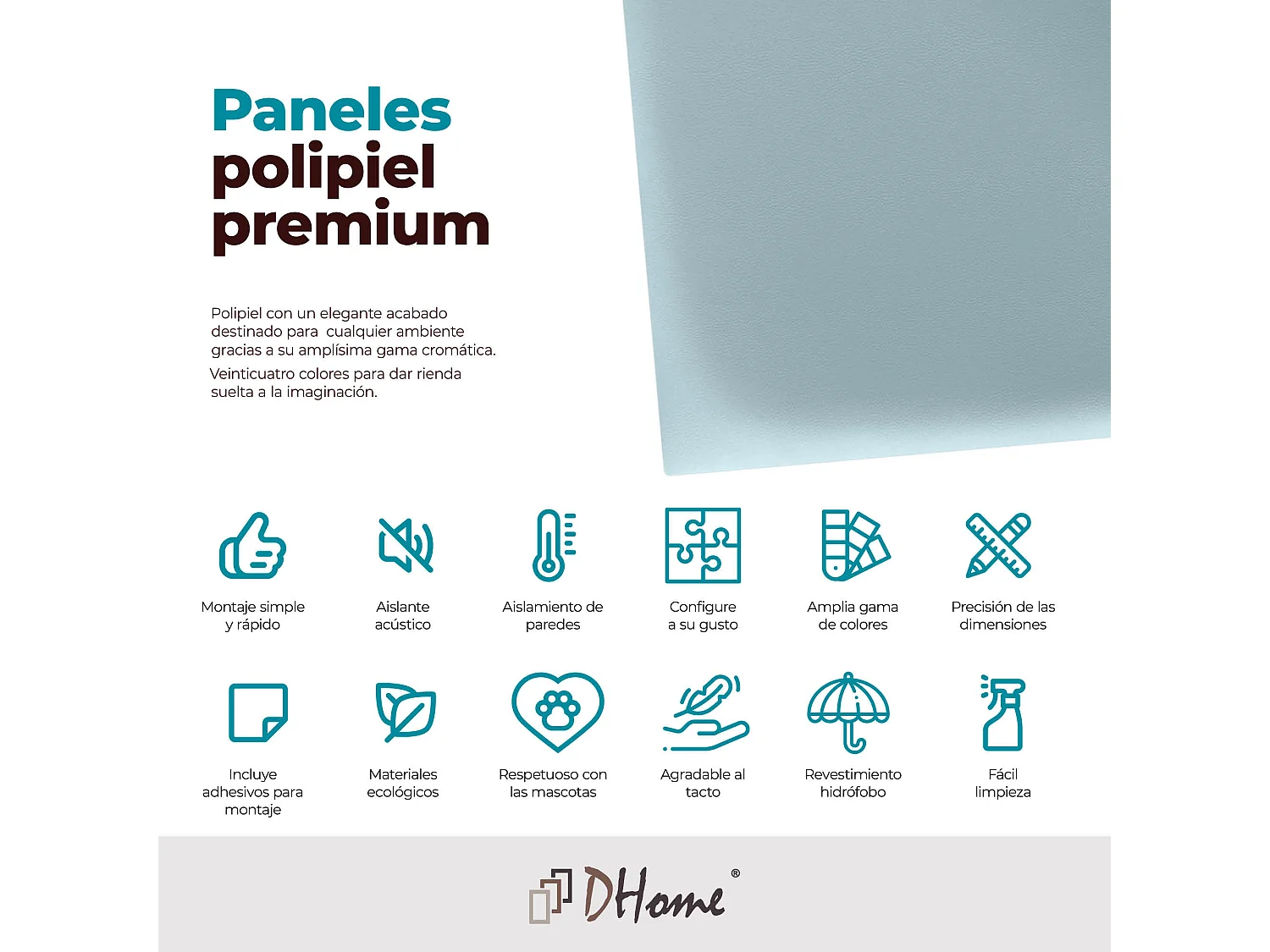 DHOME Panneaux Rembourrés en Similicuir Autocollants pour Mur Acoustiques Absorbants Protection contre les Chocs Têtes de Lit (bleu clair, 60x20cm)
