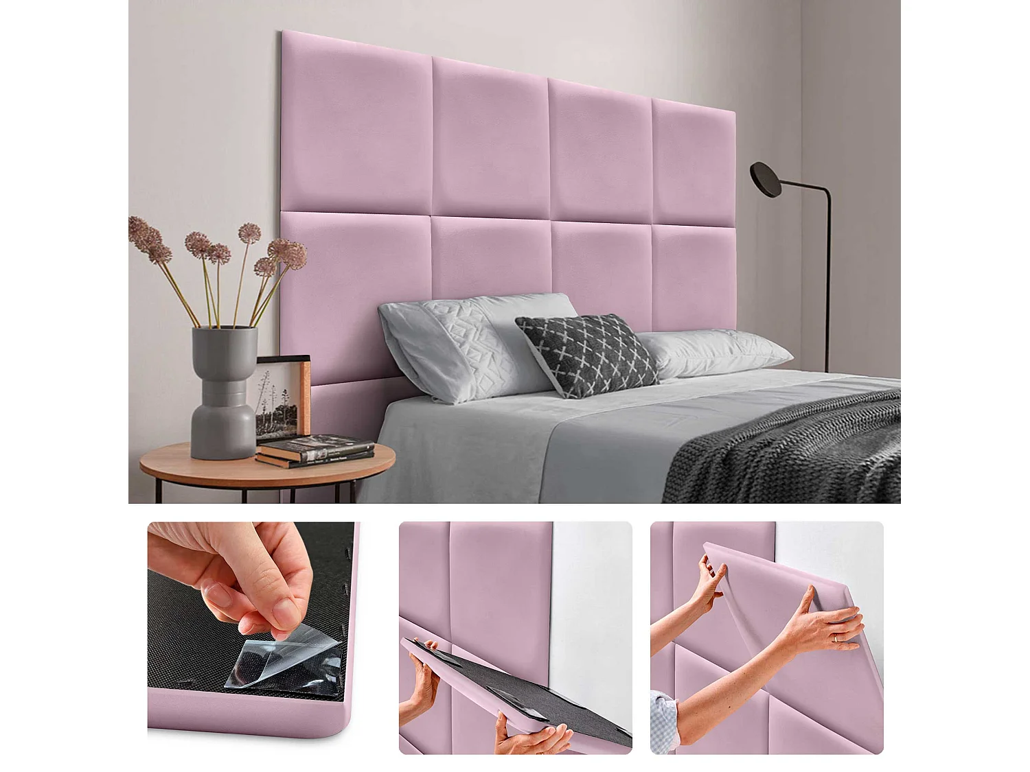 DHOME Panneaux Rembourrés en Similicuir Autocollants pour Mur Acoustiques Absorbants Protection contre les Chocs Têtes de Lit (rose, 60x60cm)