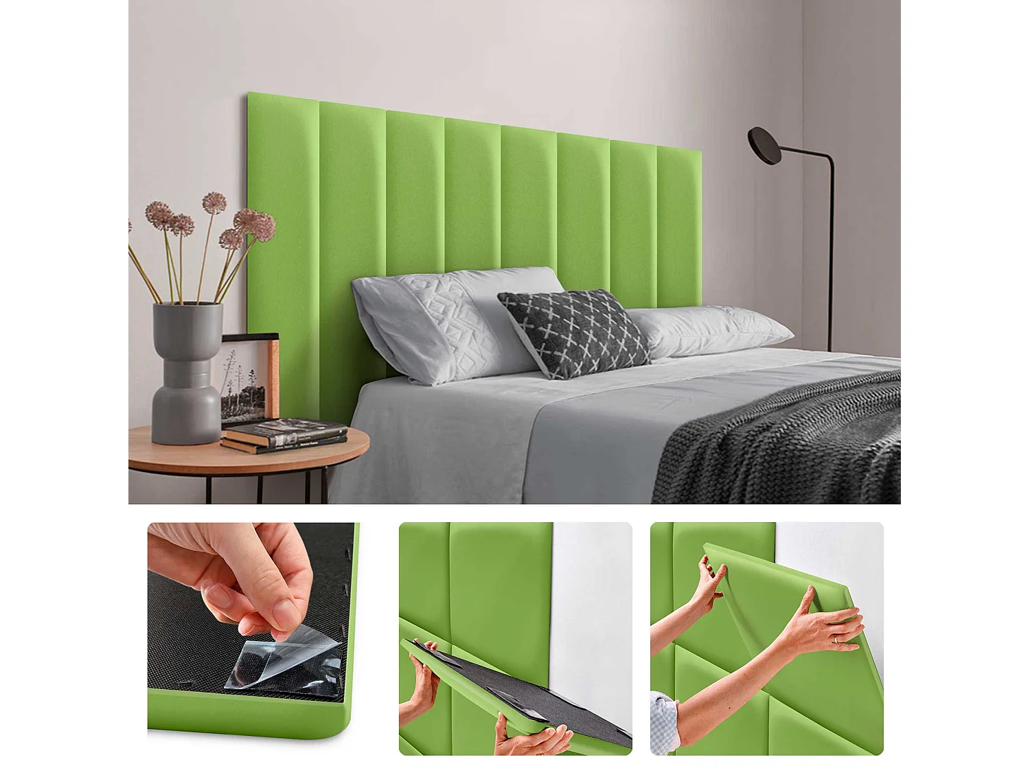 DHOME Panneaux Rembourrés en Similicuir Autocollants pour Mur Acoustiques Absorbants Protection contre les Chocs Têtes de Lit (vert, 60x20cm)