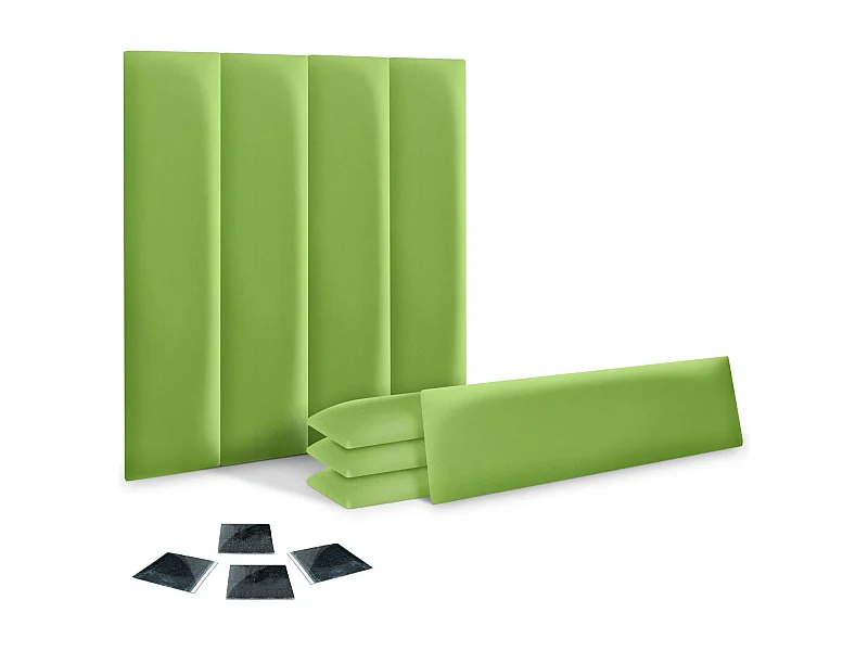 Lot de 8 panneaux rembourrés en similicuir écologique DHOME, pack autocollant pour protection acoustique murale absorbante (Vert, 60 x 20 cm, x8)