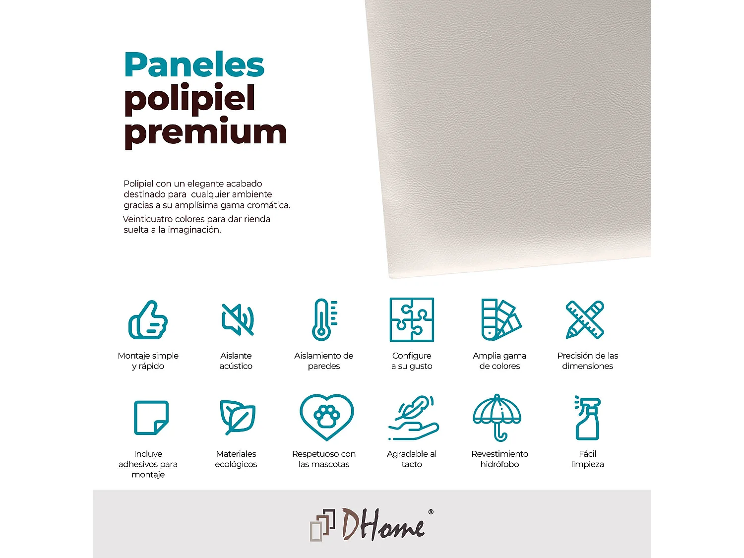 DHOME Panneaux Rembourrés en Similicuir Autocollants pour Mur Acoustiques Absorbants Protection contre les Chocs Têtes de Lit (blanc cassé, 50x30cm)