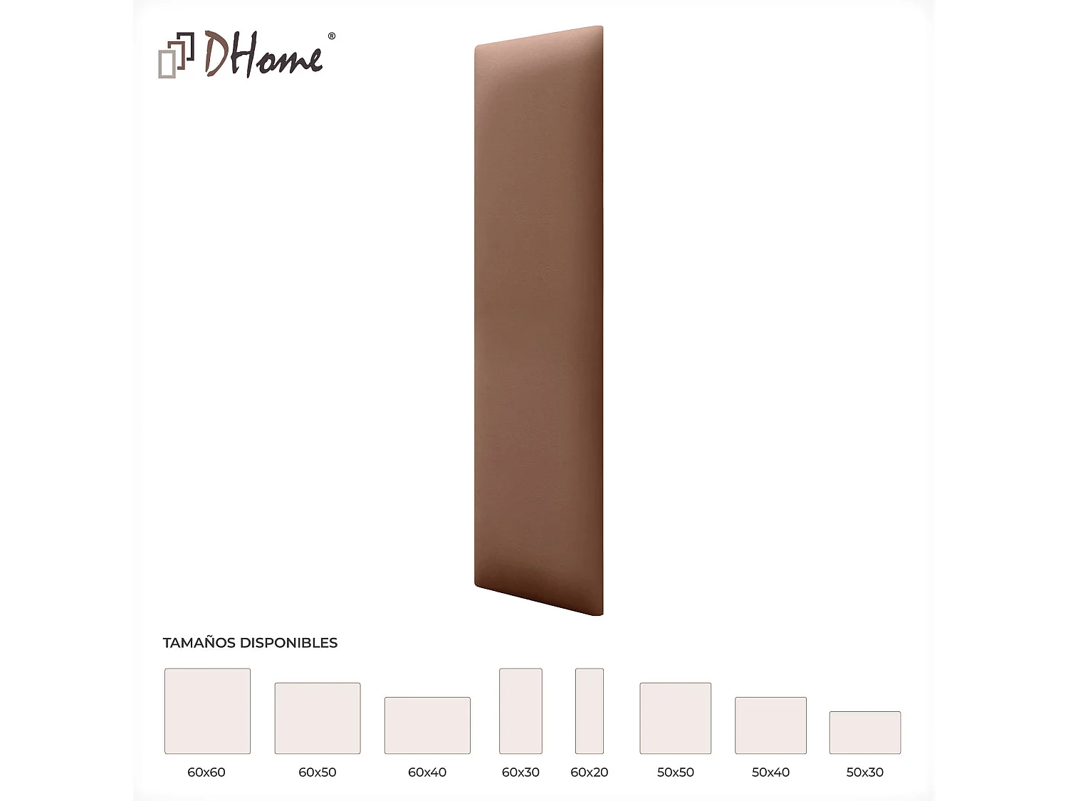 DHOME Juego de 1 Panel Tapizado de Polipiel Ecológica Pack Autoadhesivos para Pared Acústicos Absorbentes Protección (Arcilla, 60x20cm, x1)