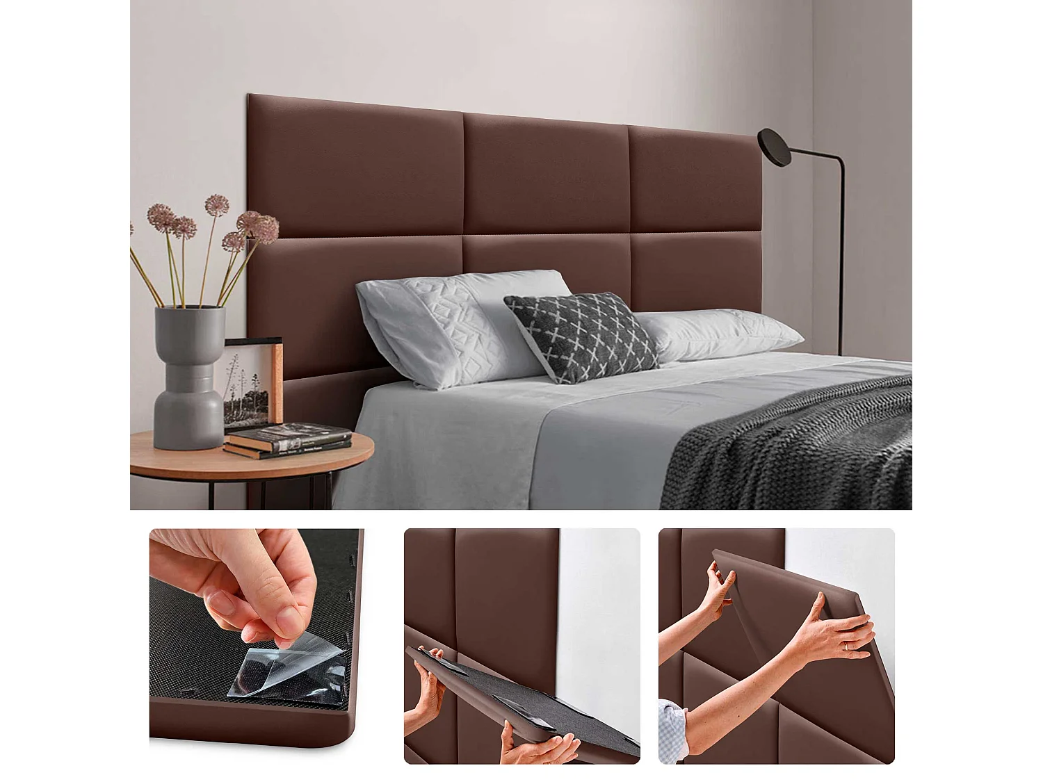 DHOME Panneaux Rembourrés en Similicuir Autocollants pour Mur Acoustiques Absorbants Protection contre les Chocs Têtes de Lit (chocolat, 60x50cm)