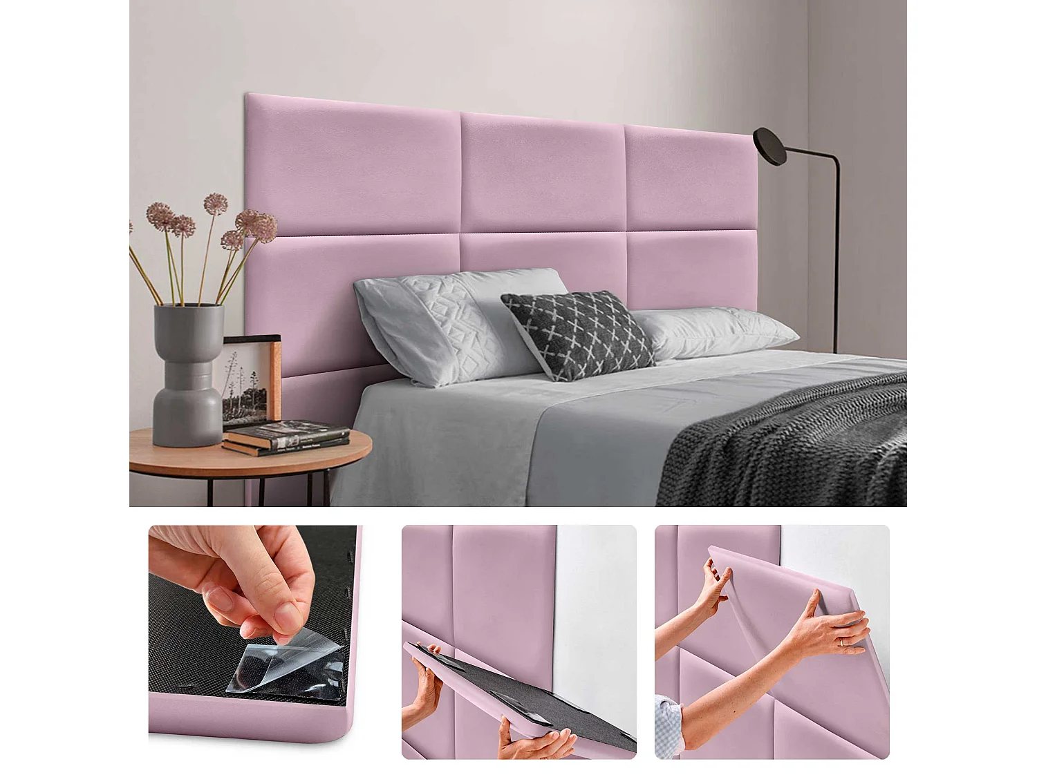 DHOME Panneaux Rembourrés en Similicuir Autocollants pour Mur Acoustiques Absorbants Protection contre les Chocs Têtes de Lit (rose, 50x30cm)