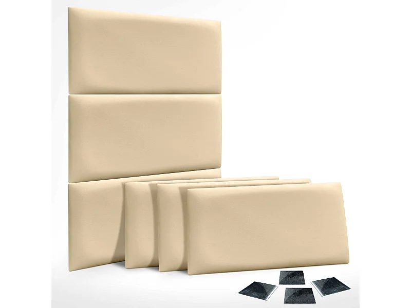 DHOME Set mit 6 umweltfreundlichen Kunstleder-Polsterplatten, selbstklebendes Paket für Wände, schallabsorbierender Schutz(Vanille, 60 x 40 cm x 6)