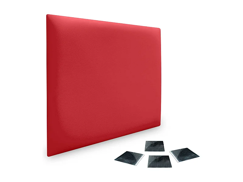 Lot de 1 panneau rembourré en similicuir écologique DHOME autocollant pour protection acoustique murale absorbante (Rouge, 50 x 50 cm, x1)