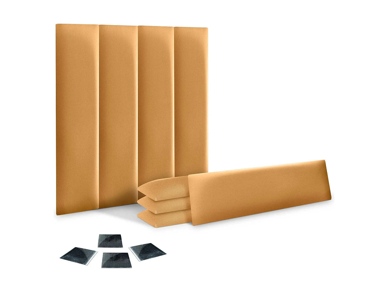 Lot de 8 panneaux rembourrés en similicuir écologique DHOME, pack autocollant pour protection acoustique murale absorbante (or, 60 x 20 cm, x8)