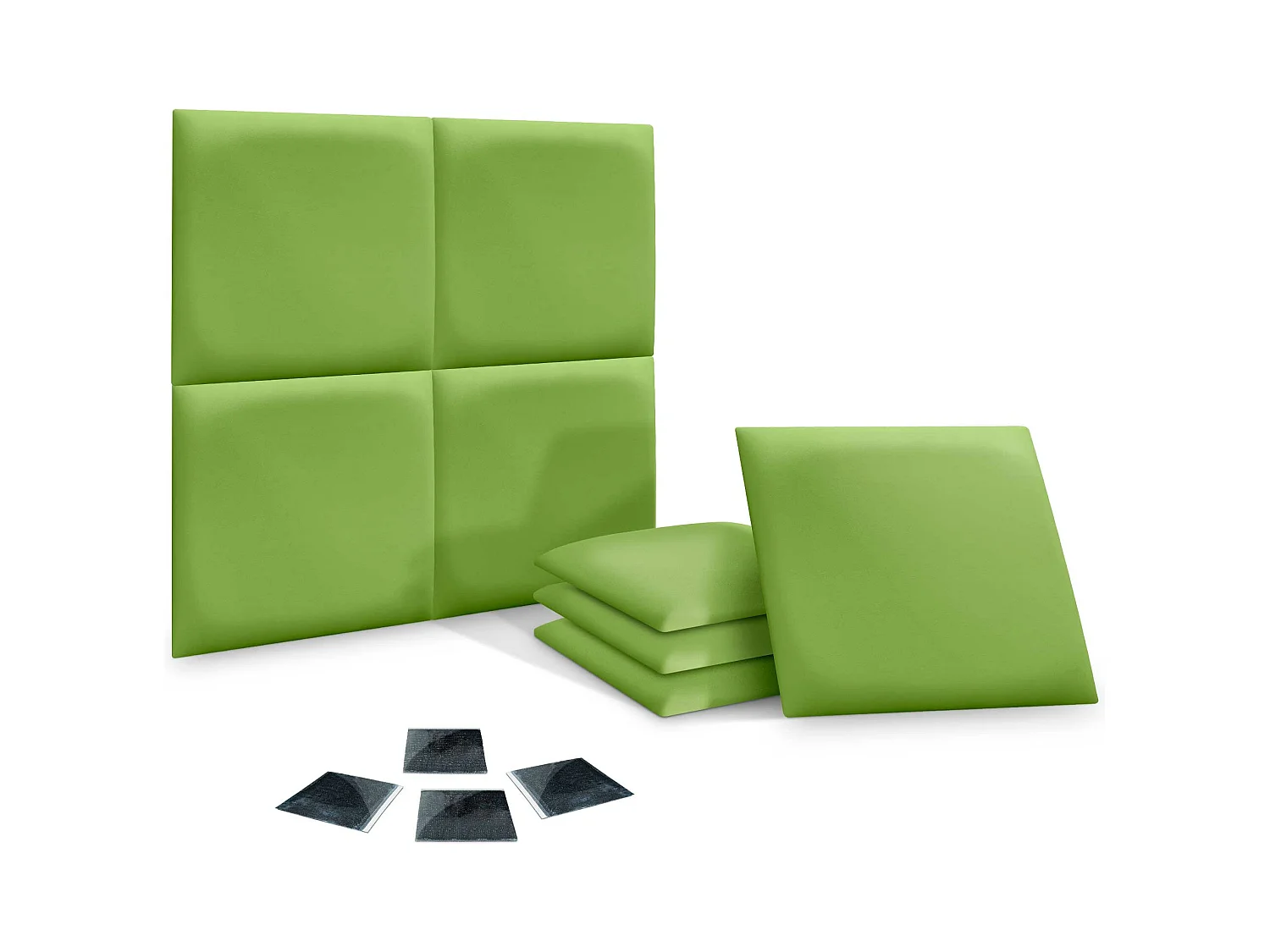 DHOME Set van 8 milieuvriendelijke kunstleren beklede panelen Zelfklevende verpakking voor akoestische absorberende bescherming aan de muur (groen, 60x60 cmx8)