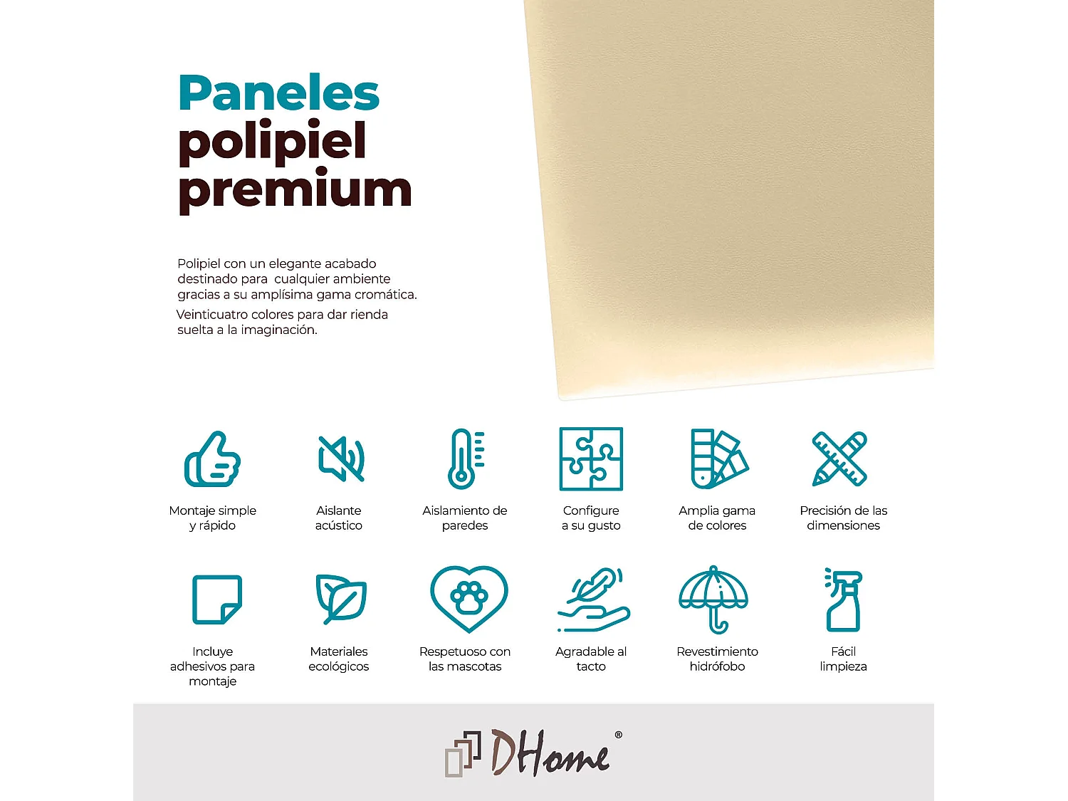 DHOME Panneaux Rembourrés en Similicuir Autocollants pour Mur Acoustiques Absorbants Protection contre les Chocs Têtes de Lit (vanille, 60x60cm)