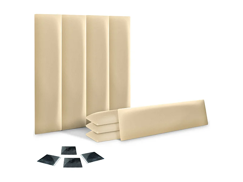 Lot de 8 panneaux rembourrés en similicuir écologique DHOME, pack autocollant pour protection acoustique murale absorbante (Vanille, 60 x 30 cm, x8)