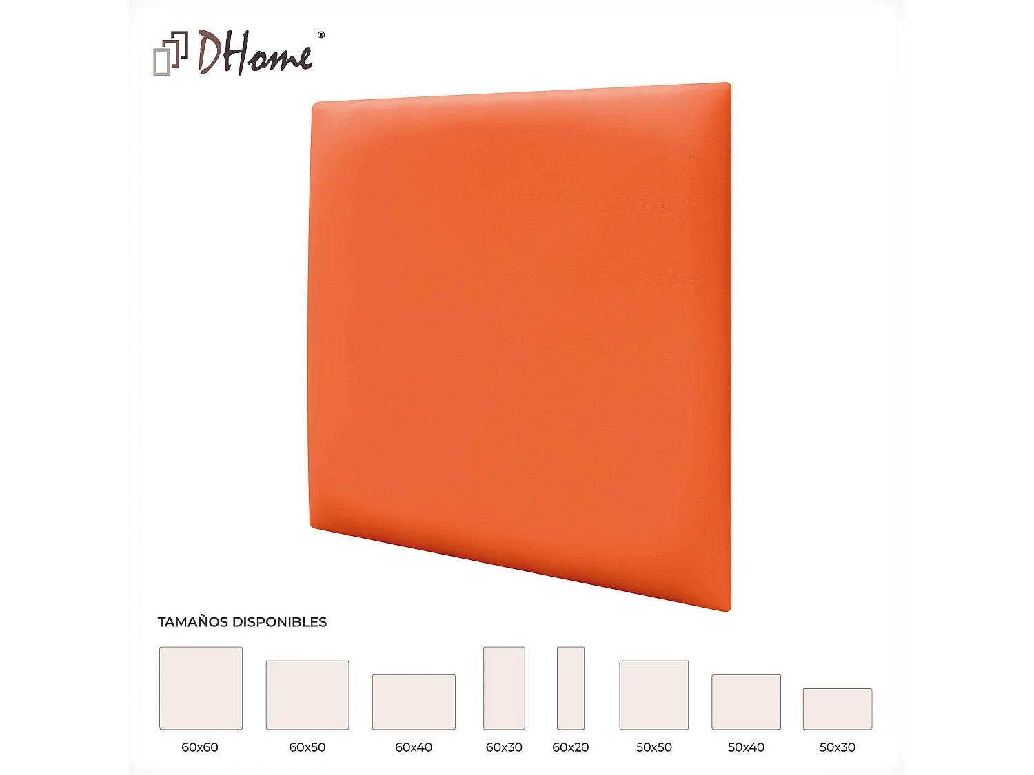 Lot de 1 panneau rembourré en similicuir écologique DHOME autocollant pour protection acoustique murale absorbante (Orange, 60 x 60 cm, x6)