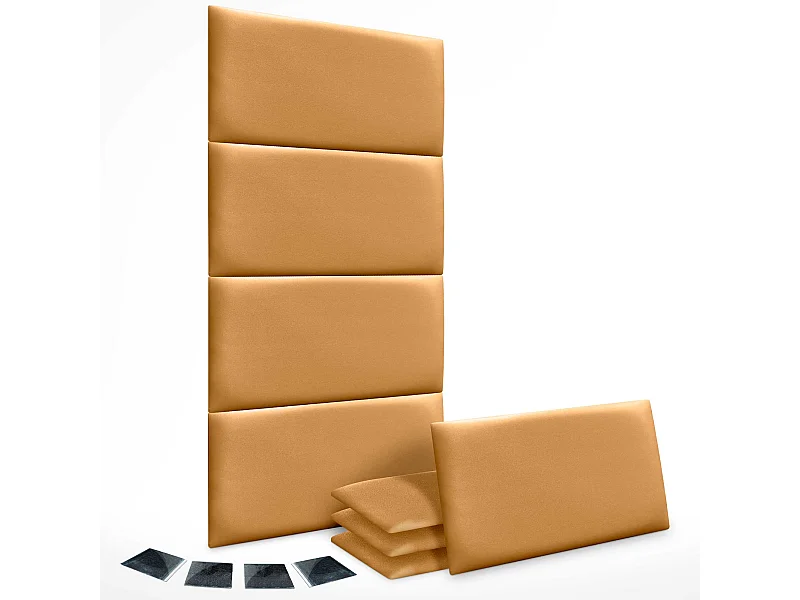 DHOME Set mit 8 umweltfreundlichen Kunstleder-Polsterplatten, selbstklebendes Paket für Wände, schallabsorbierender Schutz (Gold, 60 x 50 cm x 8)