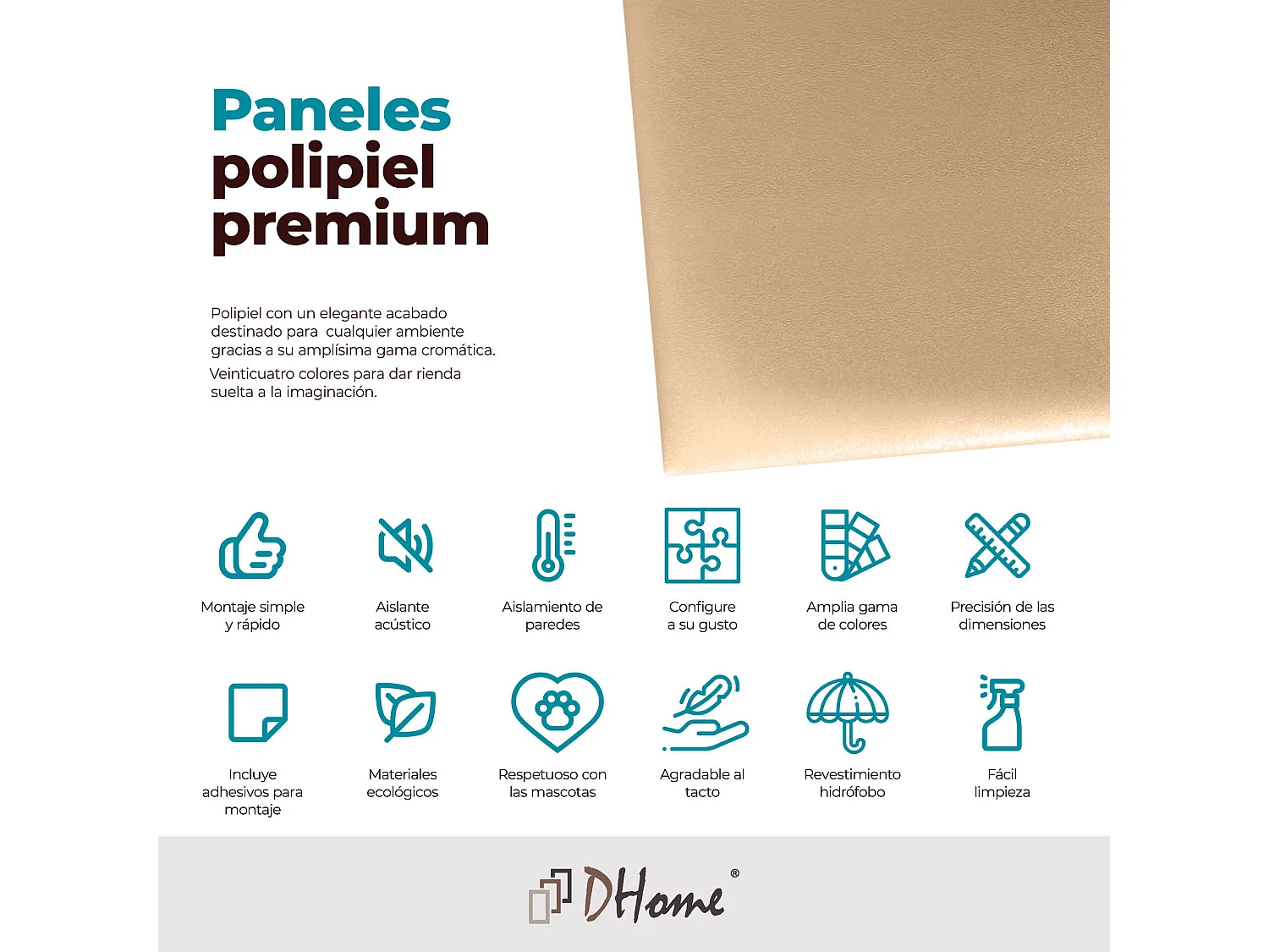 DHOME Panneaux Rembourrés en Similicuir Autocollants pour Mur Acoustiques Absorbants Protection contre les Chocs Têtes de Lit (Champagne, 60x40cm)