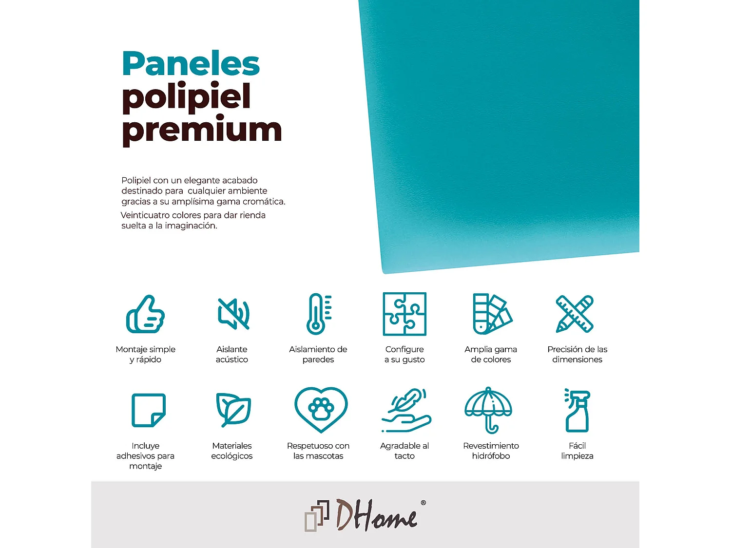 DHOME Panneaux Rembourrés en Similicuir Autocollants pour Mur Acoustiques Absorbants Protection contre les Chocs Têtes de Lit (turquoise, 60x60cm)