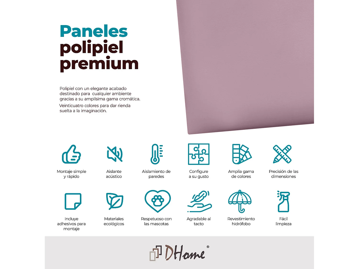 DHOME Painéis Estofados em Couro Sintético Autoadesivos para Parede Acústicos Absorventes Proteção contra Impactos Cabeceiras  (rosa, 60x20cm)