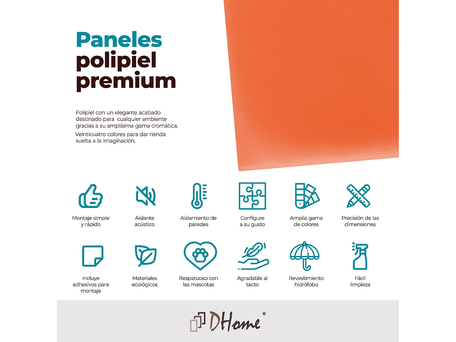 DHOME Panneaux Rembourrés en Similicuir Autocollants pour Mur Acoustiques Absorbants Protection contre les Chocs Têtes de Lit (orange, 60x40cm)