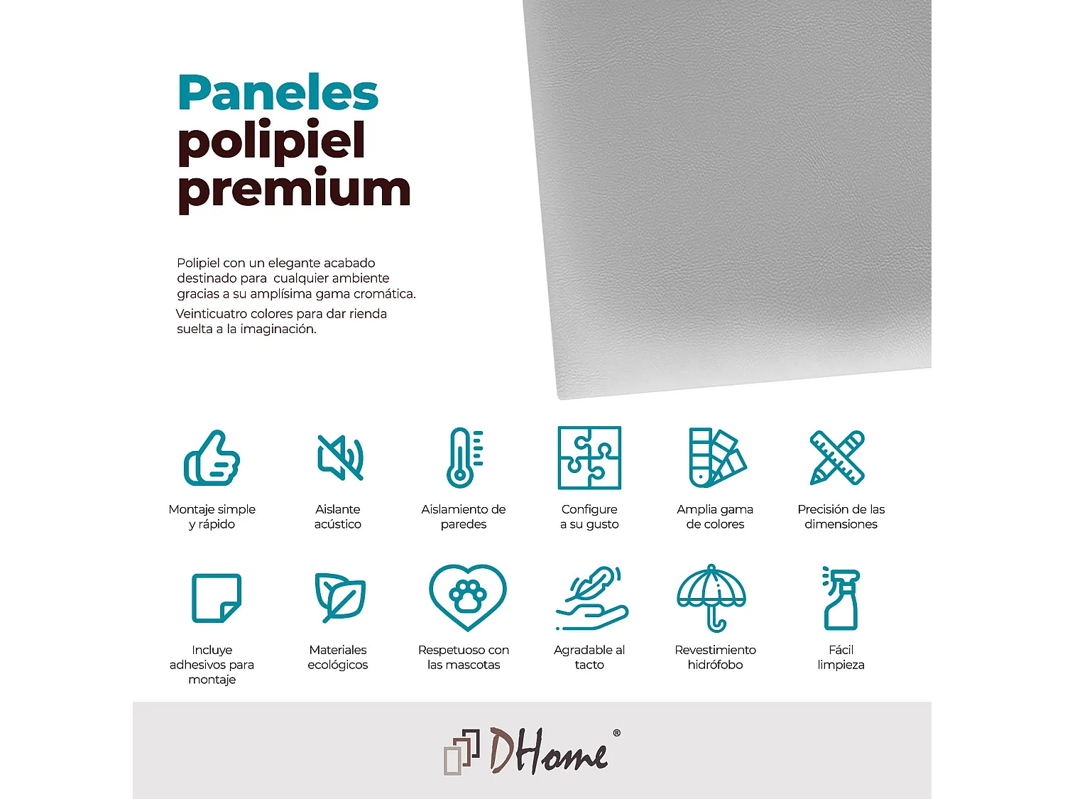 DHOME Panneaux Rembourrés en Similicuir Autocollants pour Mur Acoustiques Absorbants Protection contre les Chocs Têtes de Lit (gris clair, 50x50cm)