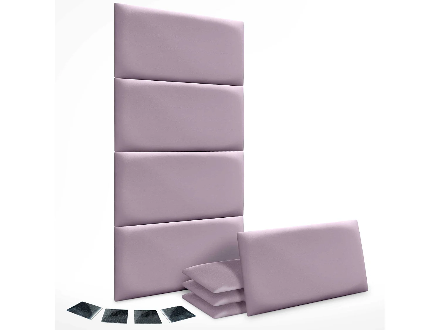 Lot de 8 panneaux rembourrés en similicuir écologique DHOME, pack autocollant pour protection acoustique murale absorbante (Lilas, 60 x 40 cm, x8)