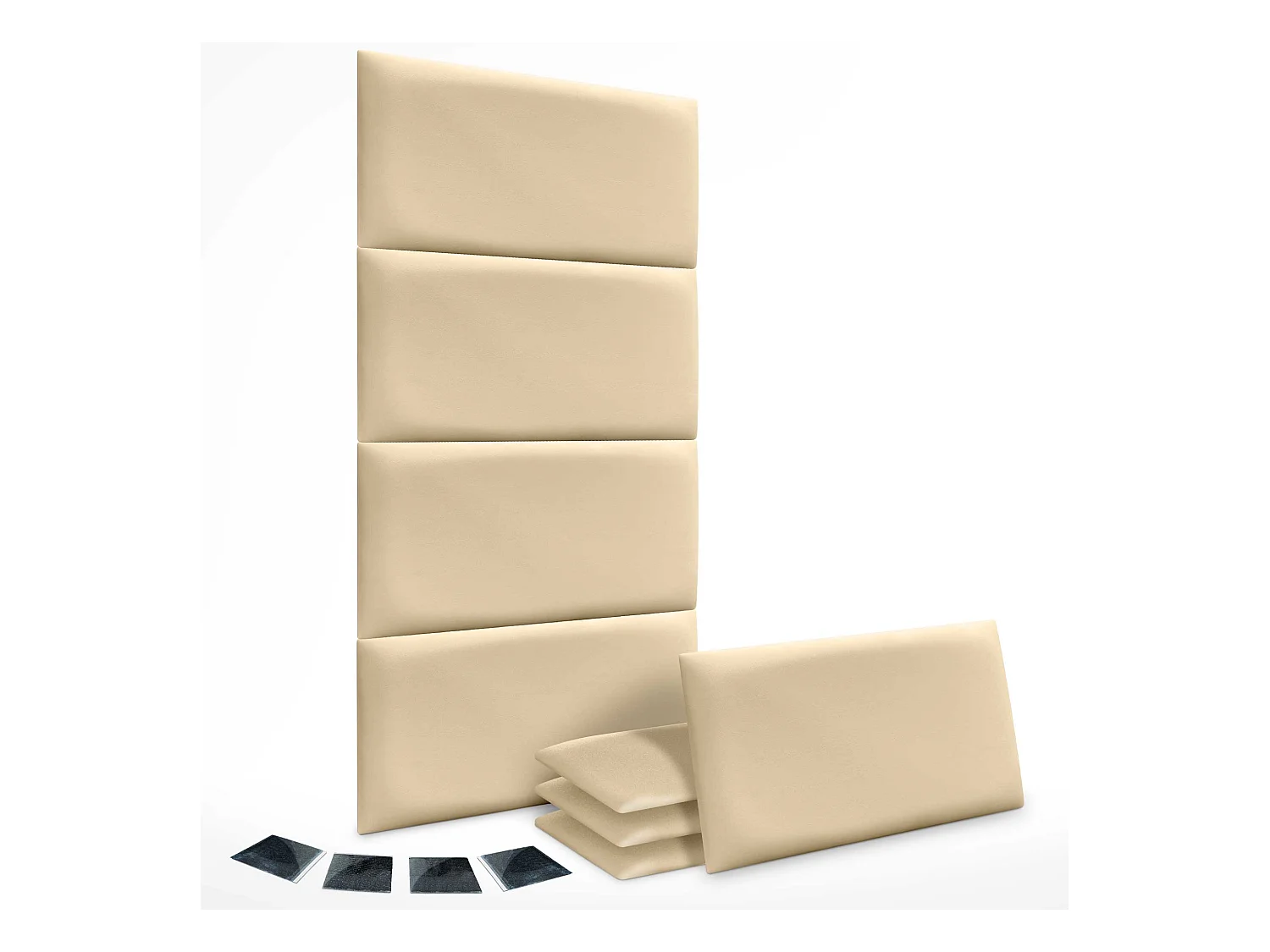 Lot de 8 panneaux rembourrés en similicuir écologique DHOME, pack autocollant pour protection acoustique murale absorbante (Vanille, 60 x 50 cm, x8)