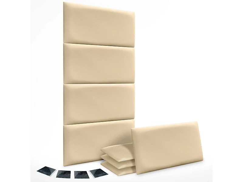 Lot de 8 panneaux rembourrés en similicuir écologique DHOME, pack autocollant pour protection acoustique murale absorbante (Vanille, 60 x 50 cm, x8)