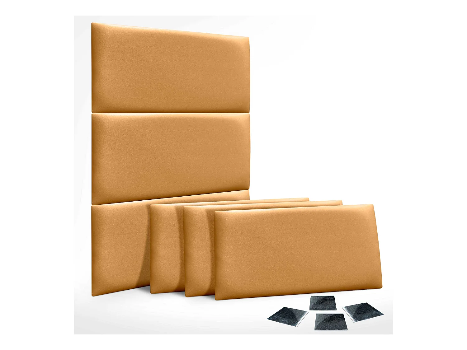 Lot de 1 panneau rembourré en similicuir écologique DHOME autocollant pour protection acoustique murale absorbante (or, 60 x 40 cm, x6)