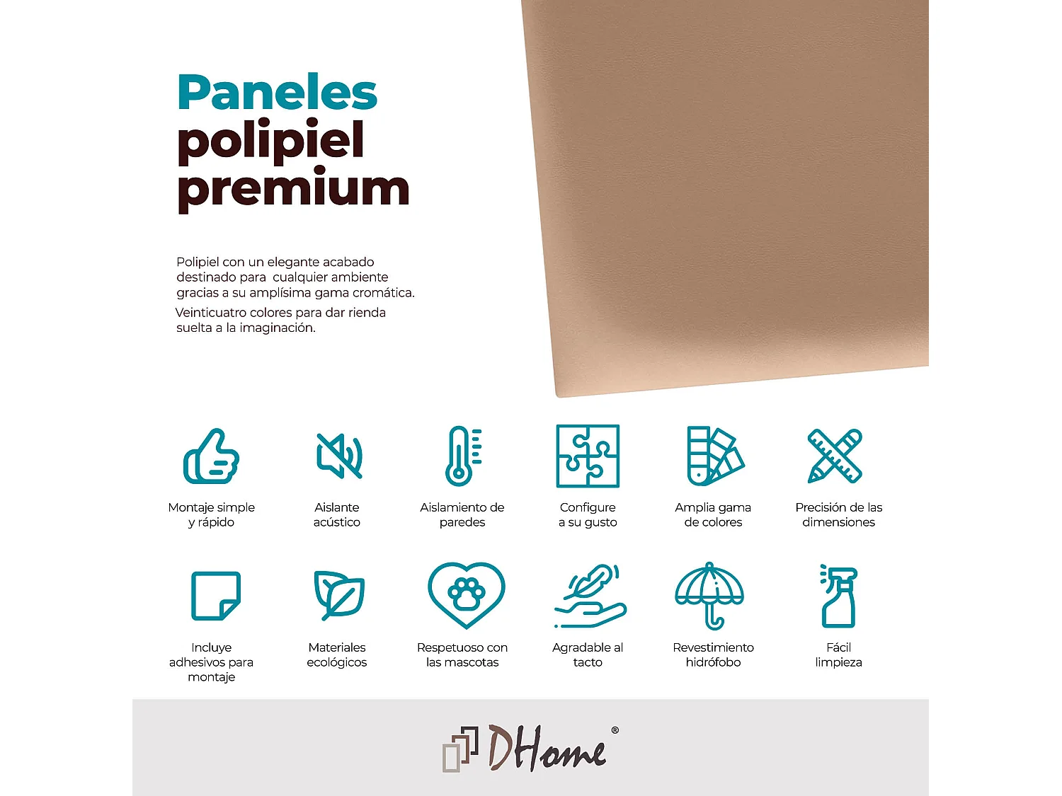 DHOME Panneaux Rembourrés en Similicuir Autocollants pour Mur Acoustiques Absorbants Protection contre les Chocs Têtes de Lit (marron clair, 60x60cm)