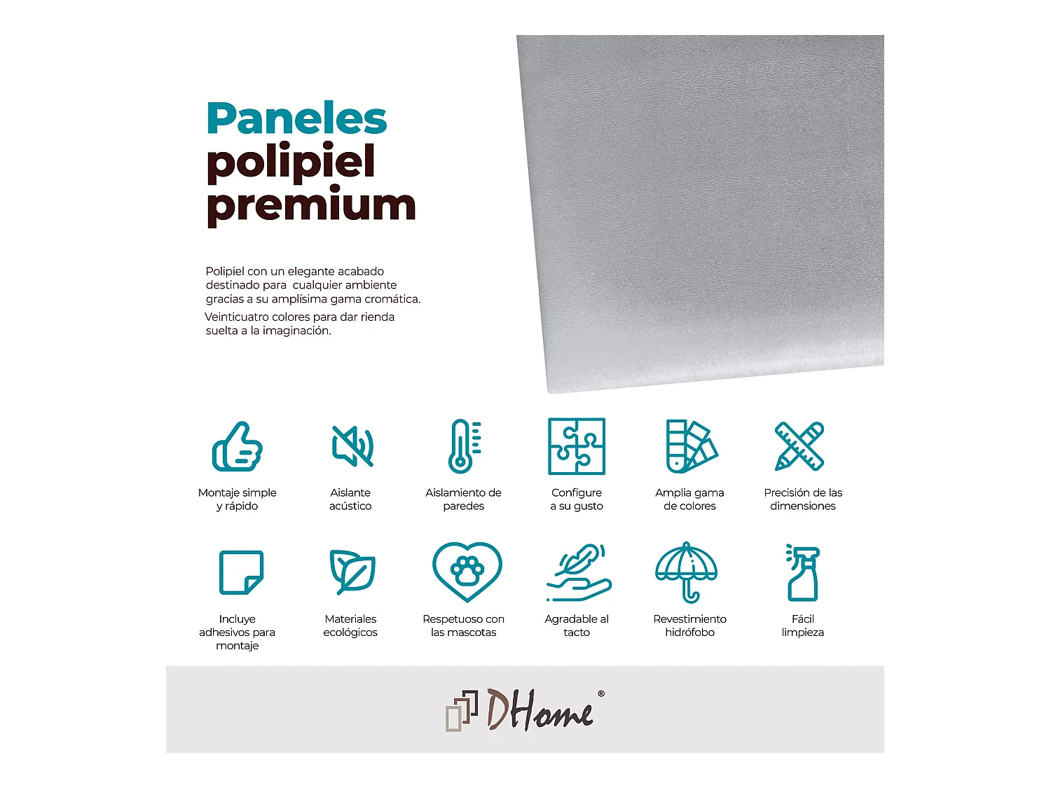 DHOME Pannelli Imbottiti in Similpelle Autoadesivi per Pareti Acustici Assorbenti Protezione dagli Impatti Testiere Decorazione (argento, 60x30cm)