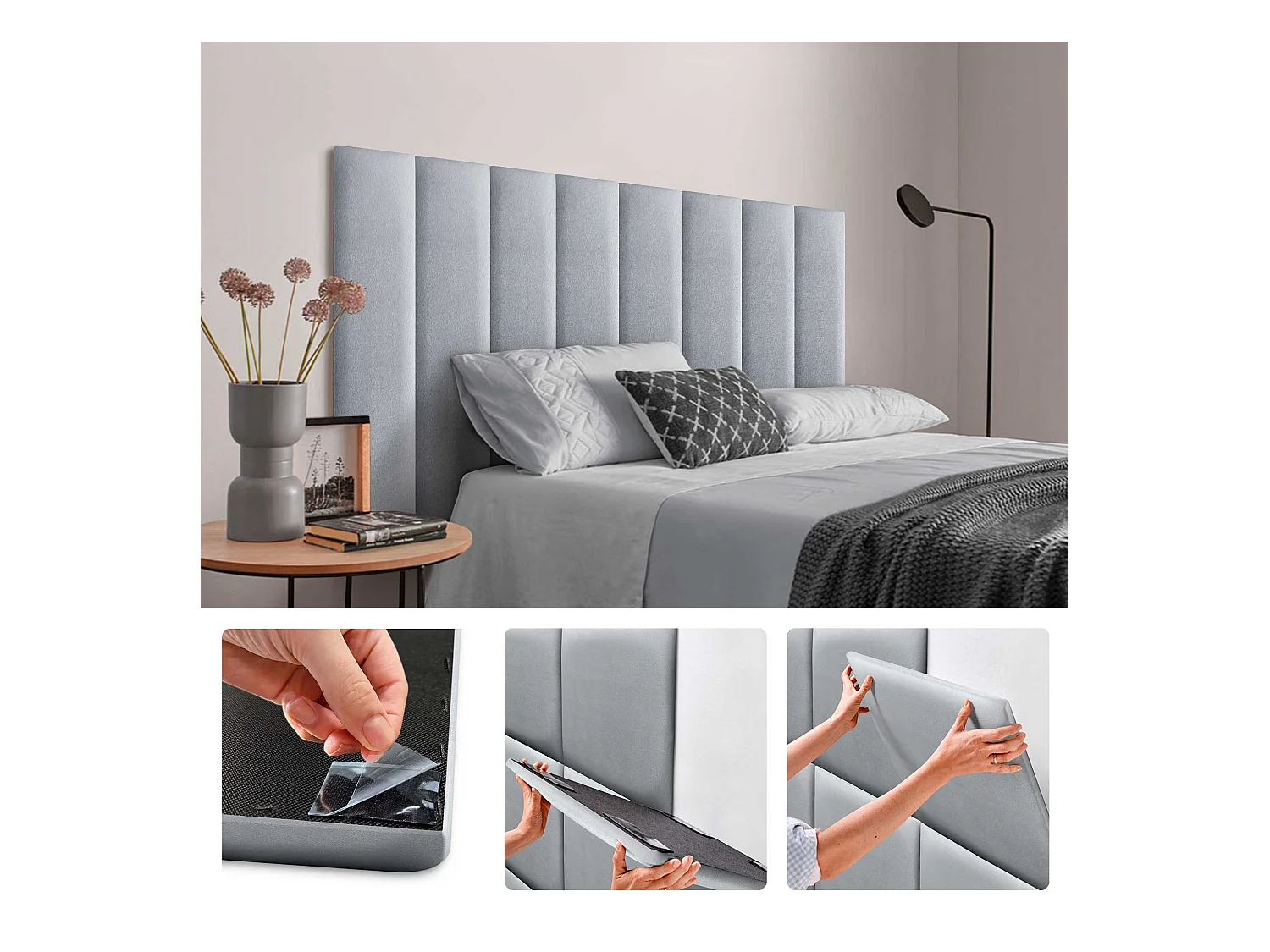 DHOME Pannelli Imbottiti in Similpelle Autoadesivi per Pareti Acustici Assorbenti Protezione dagli Impatti Testiere Decorazione (argento, 60x30cm)