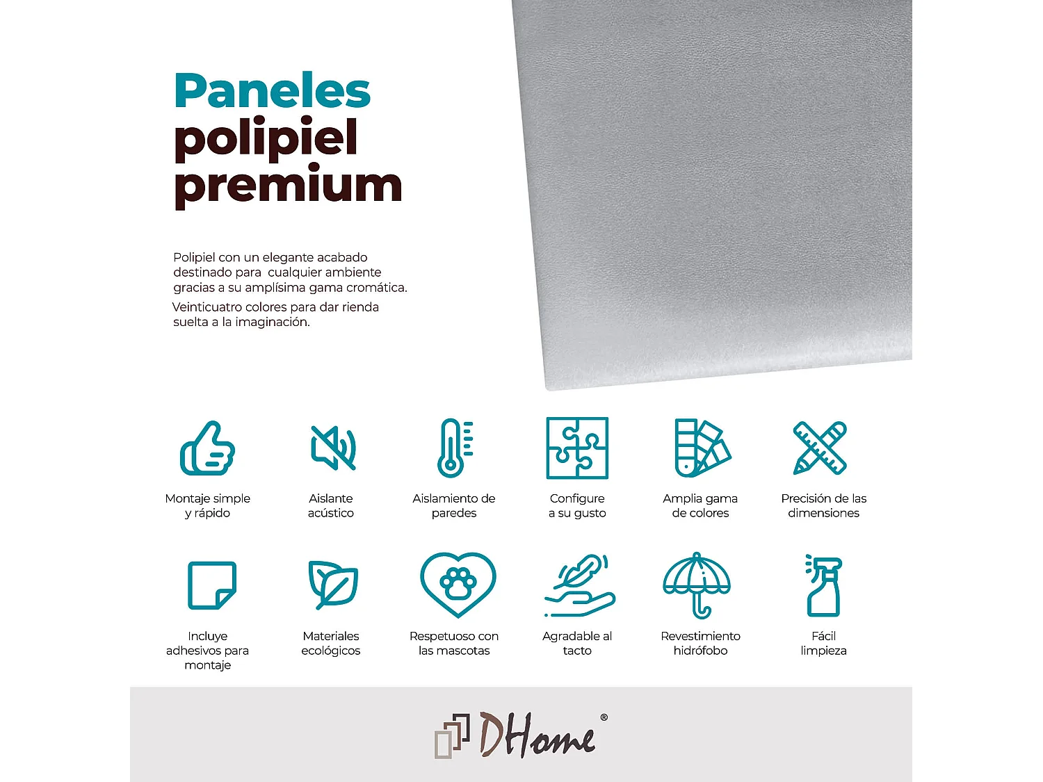 DHOME Painéis Estofados em Couro Sintético Autoadesivos para Parede Acústicos Absorventes Proteção contra Impactos Cabeceiras  (Prata, 60x30cm)