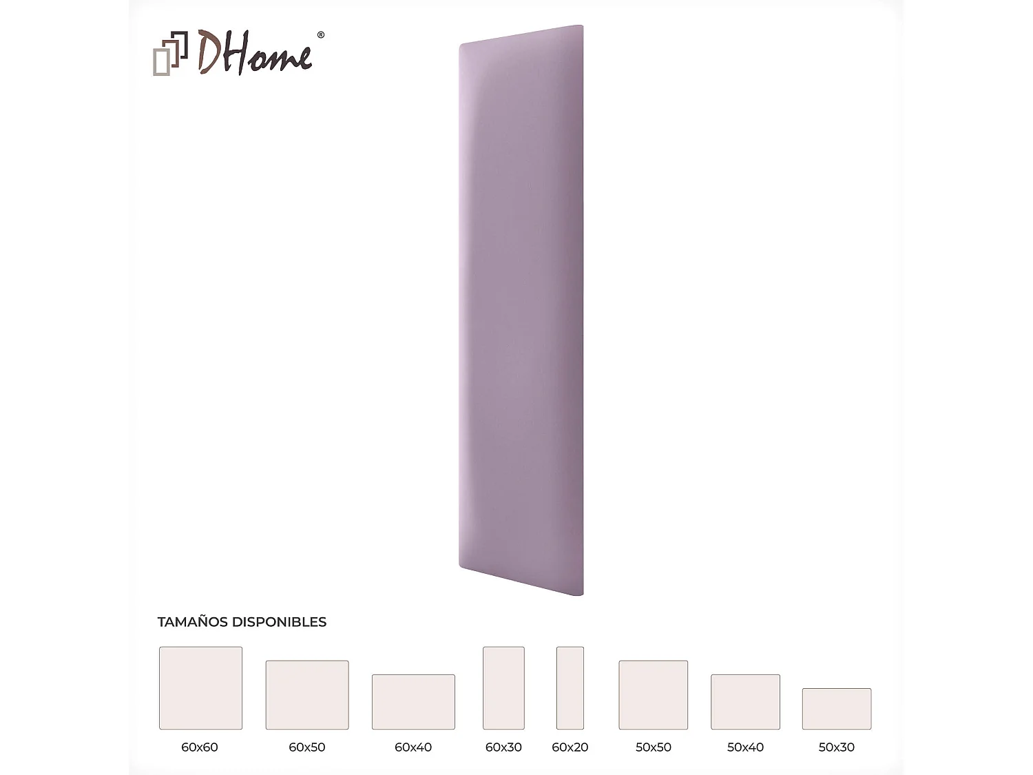 Lot de 1 panneau rembourré en similicuir écologique DHOME autocollant pour protection acoustique murale absorbante (Lilas, 60 x 30 cm, x1)
