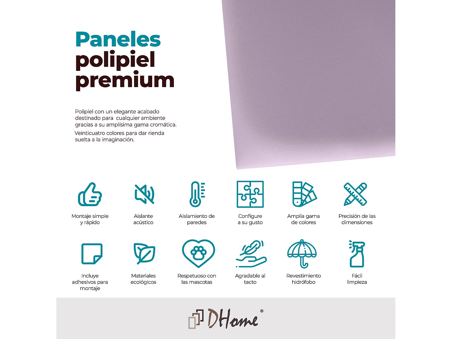 DHOME Panneaux Rembourrés en Similicuir Autocollants pour Mur Acoustiques Absorbants Protection contre les Chocs Têtes de Lit (lilas, 60x40cm)