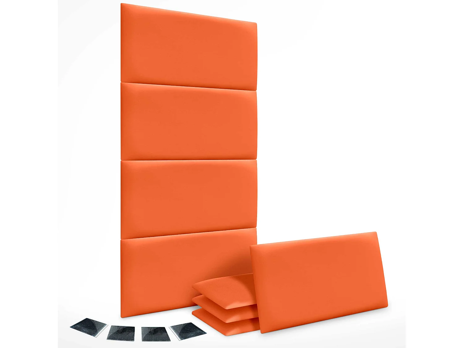 Lot de 8 panneaux rembourrés en similicuir écologique DHOME, pack autocollant pour protection acoustique murale absorbante (Orange, 60 x 40 cm, x8)