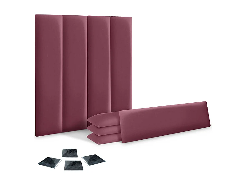 Lot de 8 panneaux rembourrés en similicuir écologique DHOME,pack autocollant pour protection acoustique murale absorbante (Rouge vin,60 x 20 cm,x8)