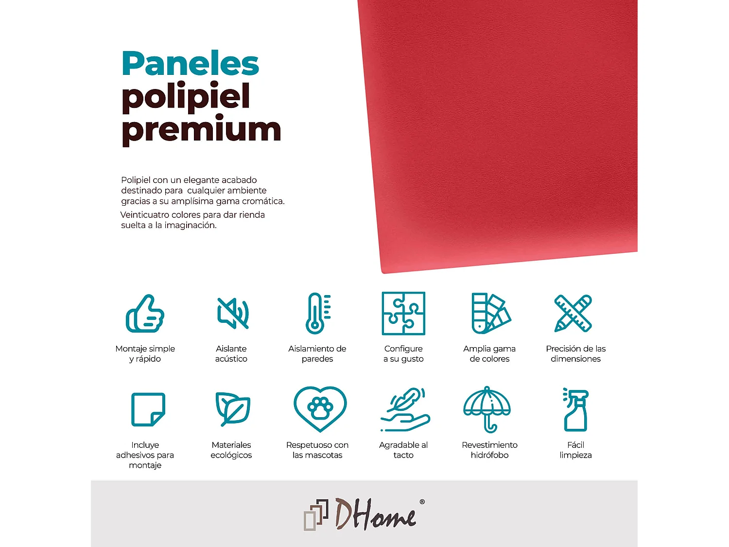 DHOME Panneaux Rembourrés en Similicuir Autocollants pour Mur Acoustiques Absorbants Protection contre les Chocs Têtes de Lit (rouge, 50x30cm)