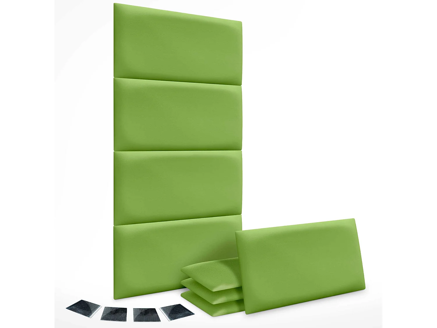 Lot de 8 panneaux rembourrés en similicuir écologique DHOME, pack autocollant pour protection acoustique murale absorbante (Vert, 60 x 50 cm, x8)