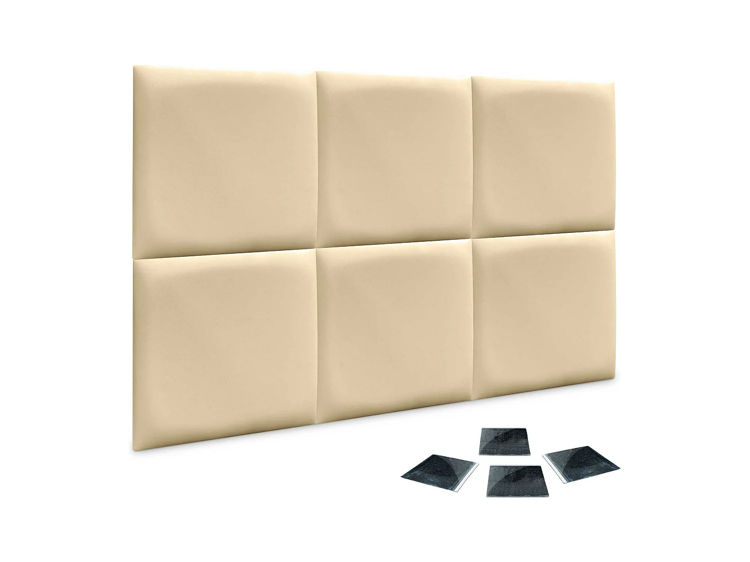 Lot de 1 panneau rembourré en similicuir écologique DHOME autocollant pour protection acoustique murale absorbante (Vanille, 50 x 50 cm, x6)