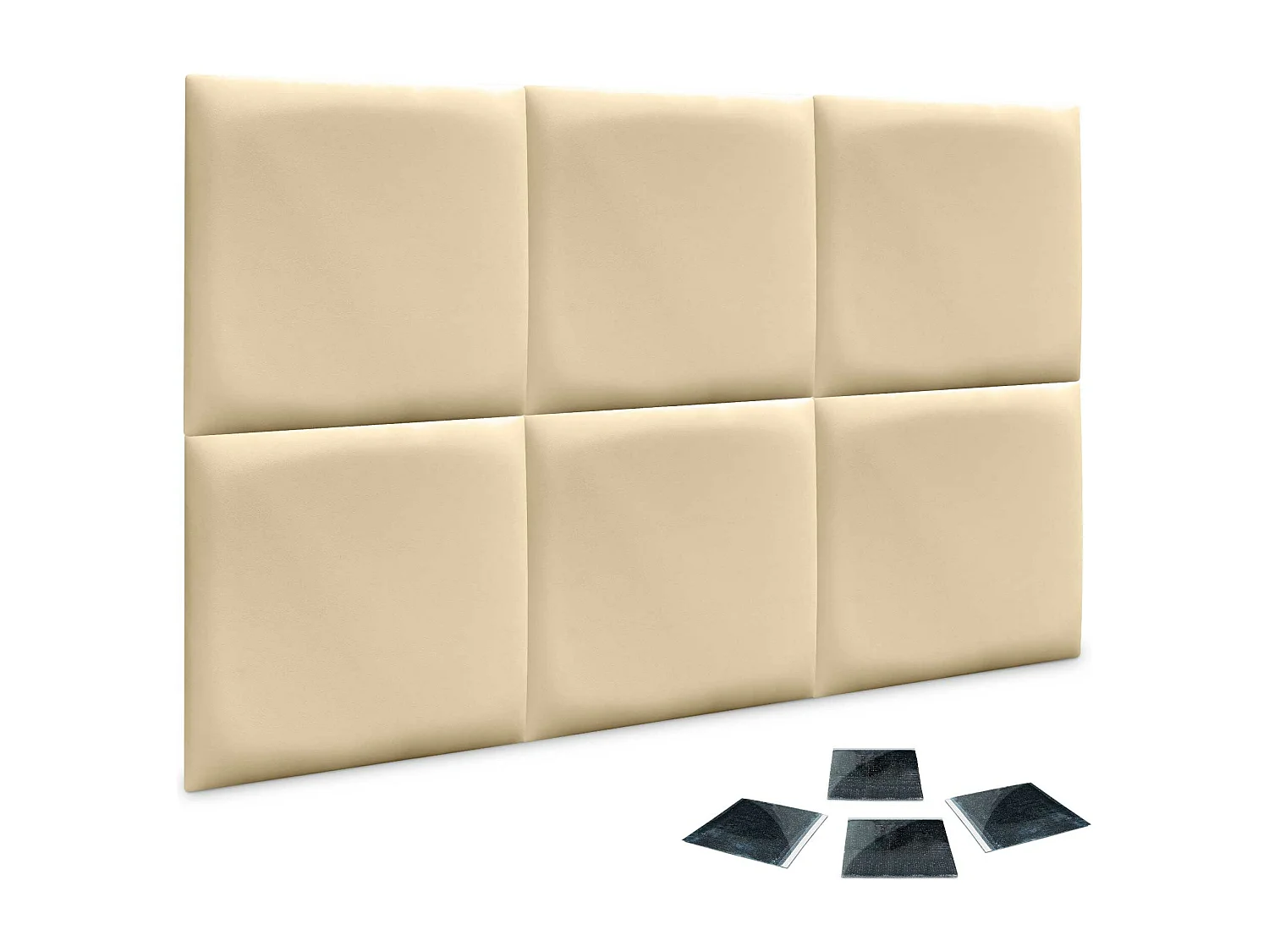 Lot de 1 panneau rembourré en similicuir écologique DHOME autocollant pour protection acoustique murale absorbante (Vanille, 50 x 50 cm, x6)