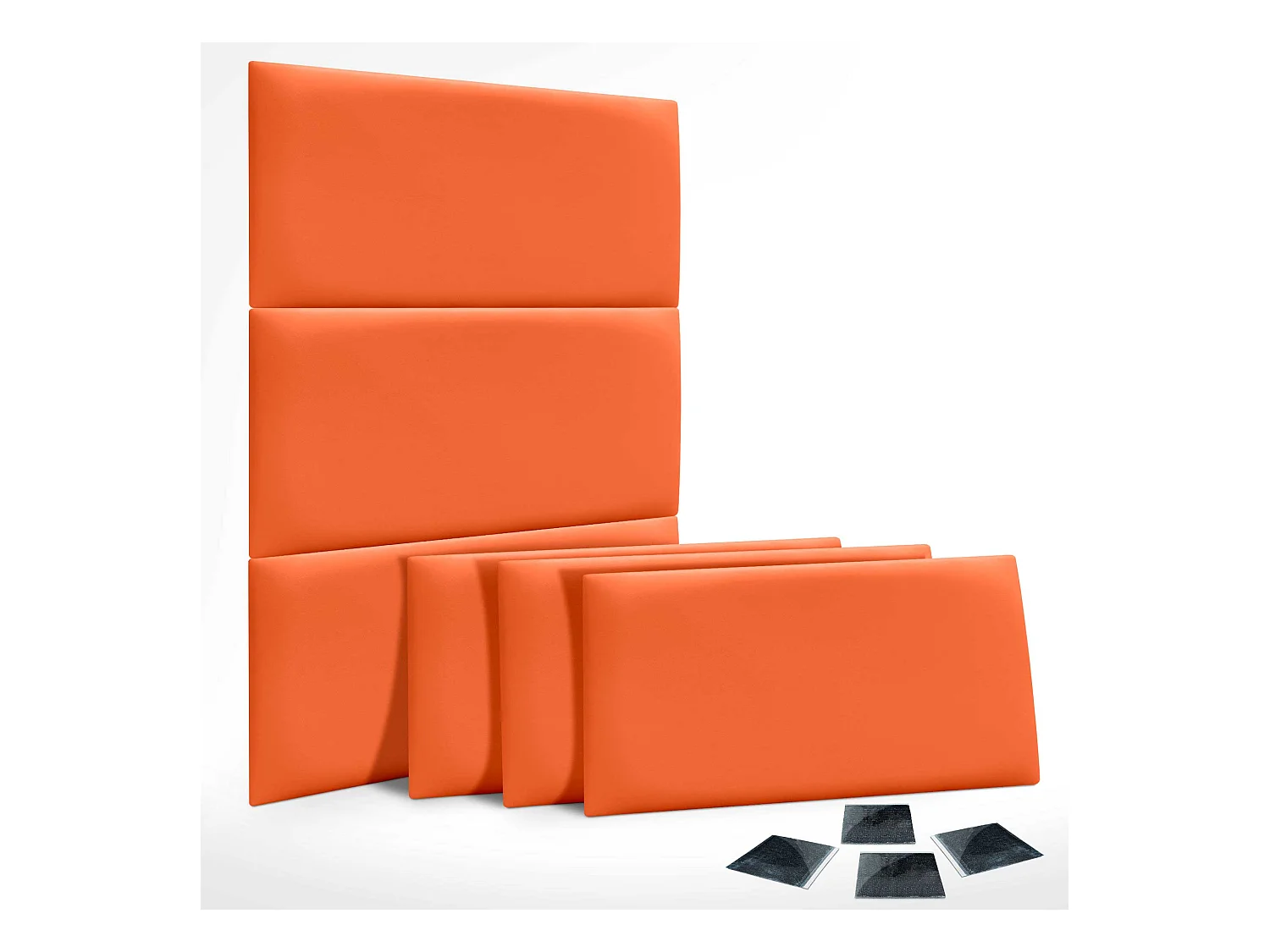 DHOME Juego de 6 Paneles Tapizados de Polipiel Ecológica Pack Autoadhesivos para Pared Acústicos Absorbentes Protección (Naranja, 50x30cm, x6)
