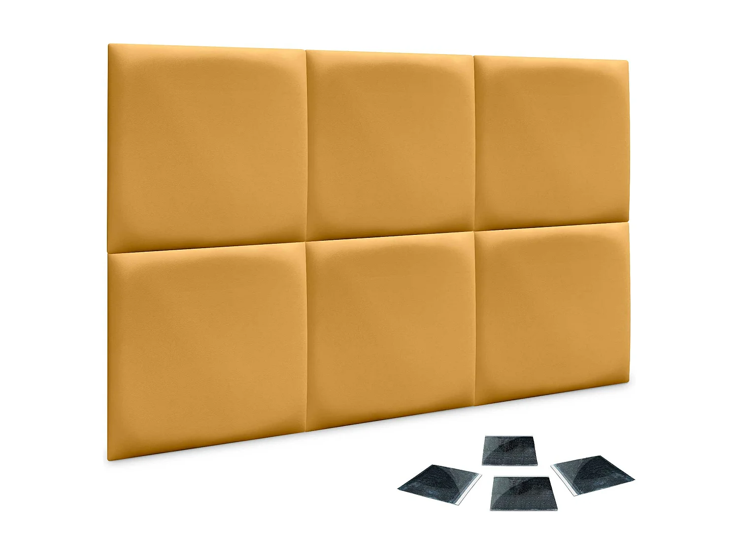 Lot de 1 panneau rembourré en similicuir écologique DHOME autocollant pour protection acoustique murale absorbante (Moutarde, 60x60cm, x6)