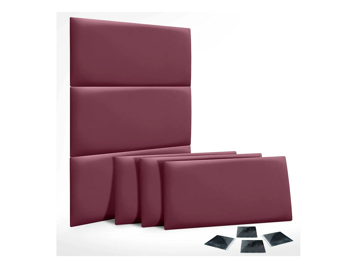 Lot de 1 panneau rembourré en similicuir écologique DHOME autocollant pour protection acoustique murale absorbante (Rouge vin, 50 x 40 cm, x6)