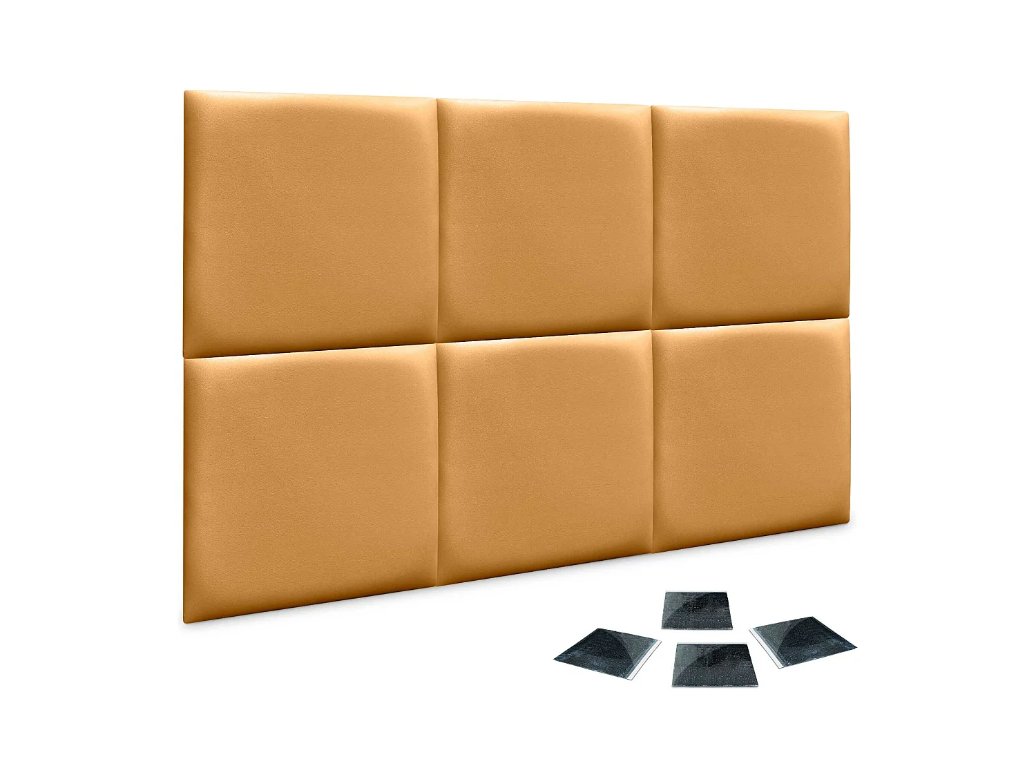 Lot de 1 panneau rembourré en similicuir écologique DHOME autocollant pour protection acoustique murale absorbante (or, 60 x 60 cm, x6)