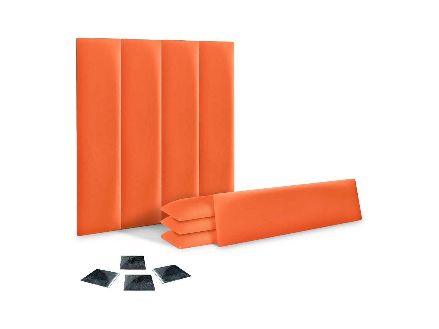 Lot de 8 panneaux rembourrés en similicuir écologique DHOME, pack autocollant pour protection acoustique murale absorbante (Orange, 60 x 20 cm, x8)