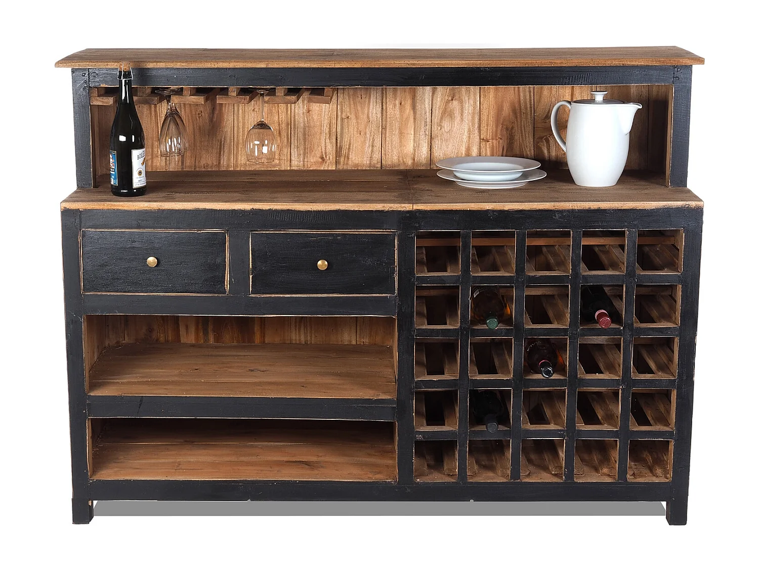 BARSCHRANK  PUREWOOD Recyclingholz massiv, Vintage-Look 09 voodoo - schwarz