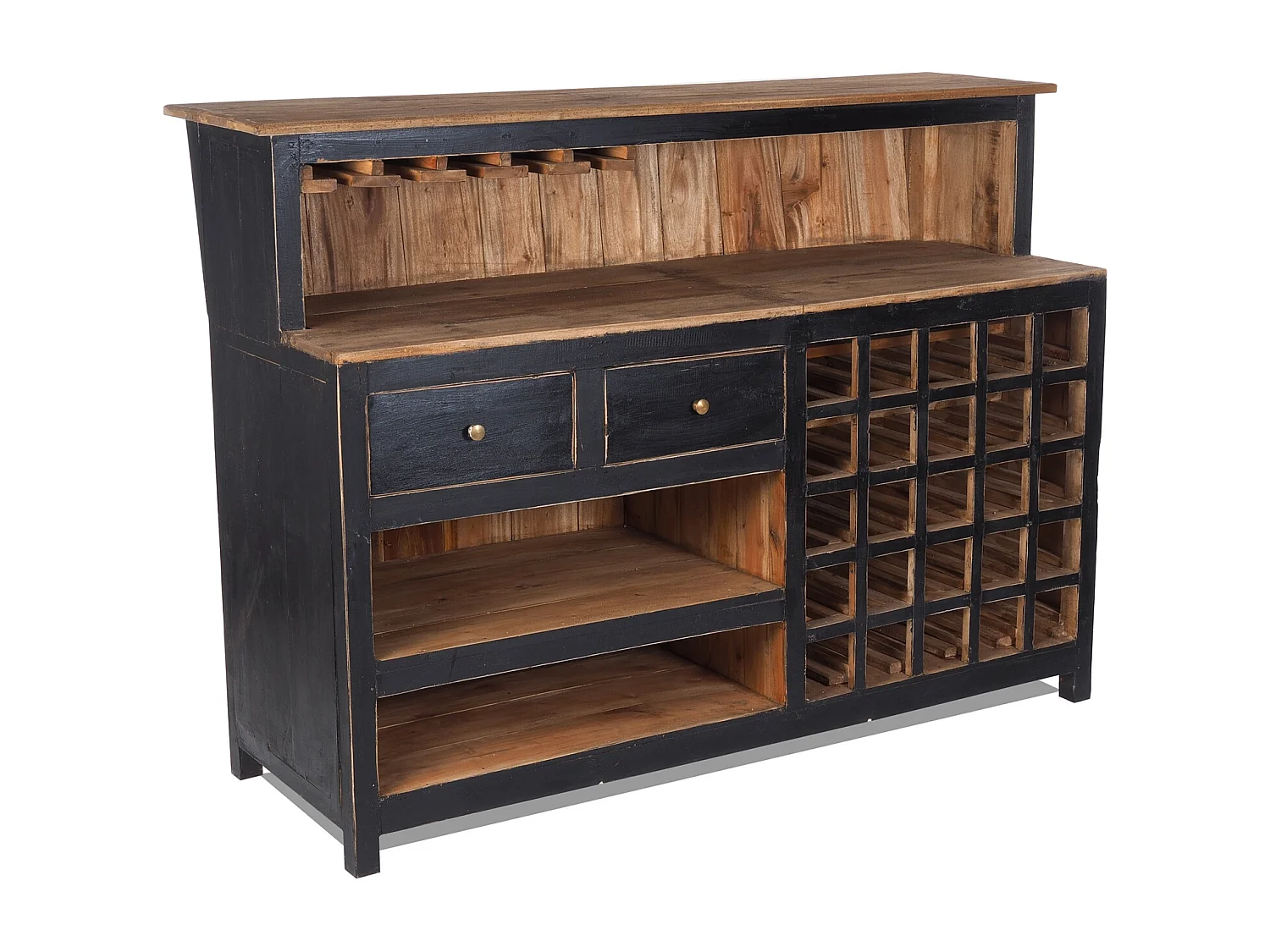 BARSCHRANK  PUREWOOD Recyclingholz massiv, Vintage-Look 09 voodoo - schwarz