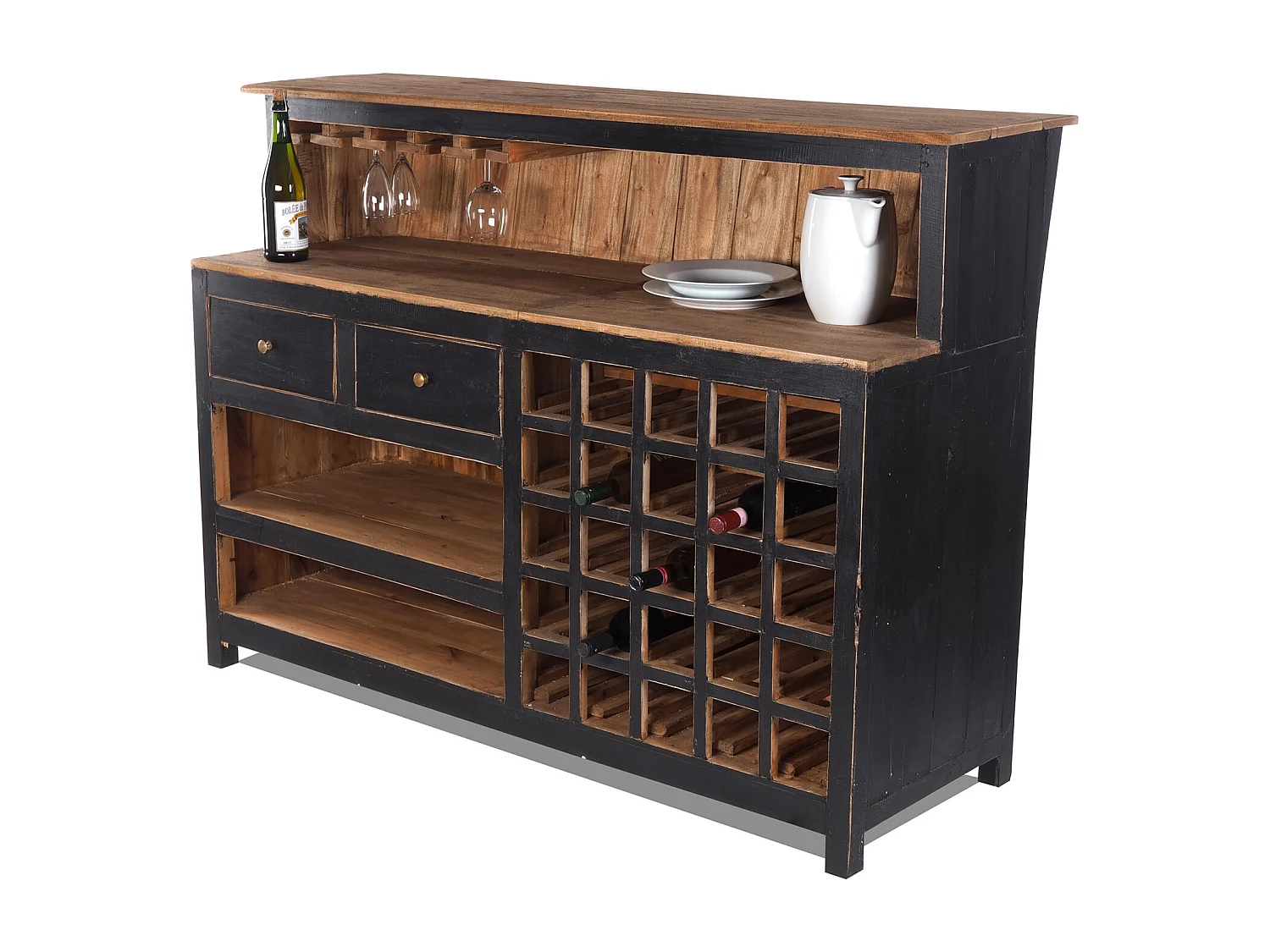 BARSCHRANK  PUREWOOD Recyclingholz massiv, Vintage-Look 09 voodoo - schwarz