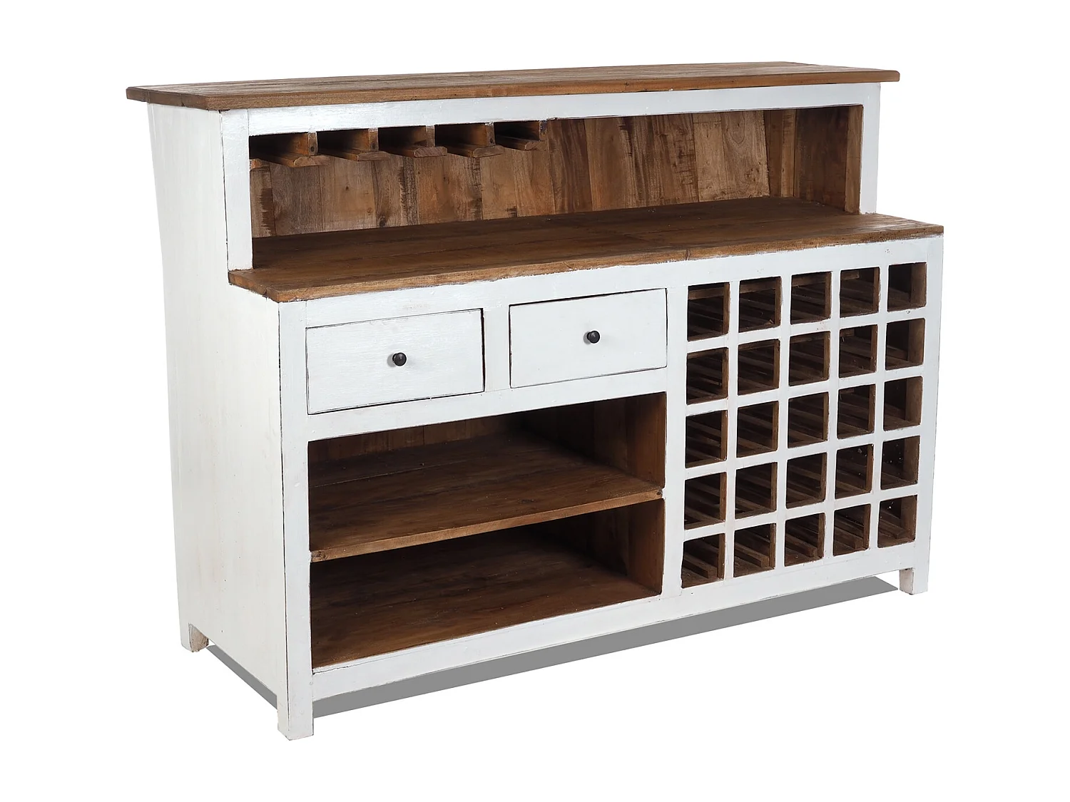 BARSCHRANK  PUREWOOD Recyclingholz massiv, Vintage-Look 06 weiß-landhaus